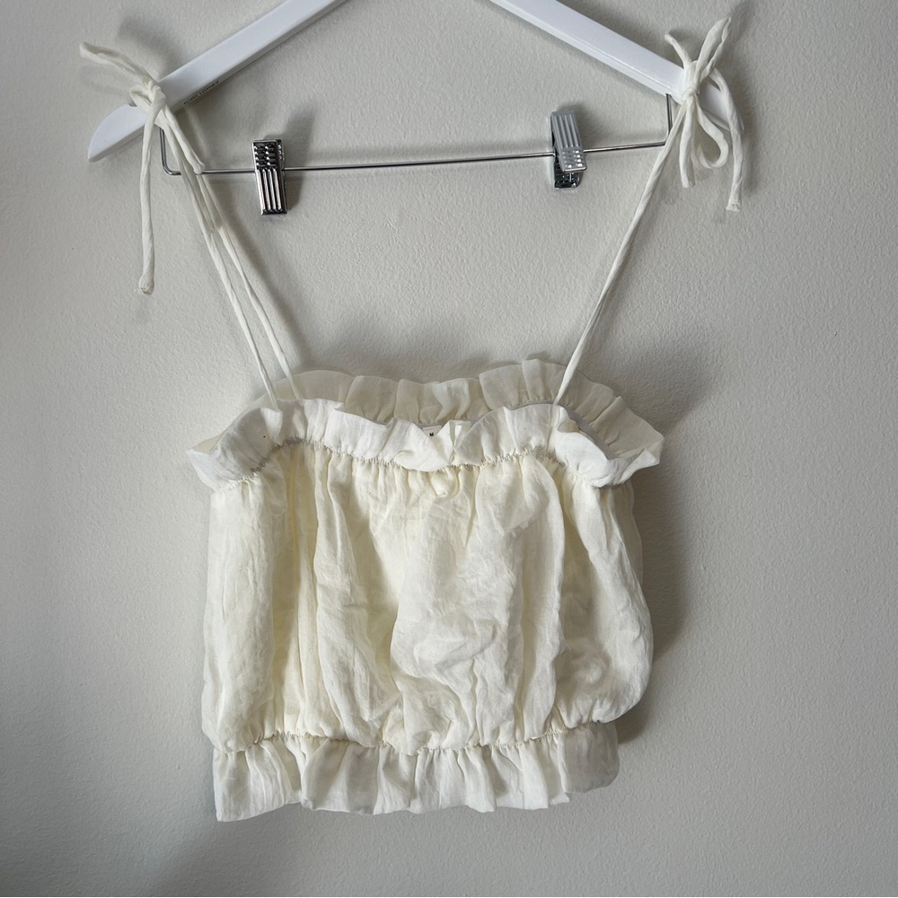 Cream Ruffled dainty Sleeveless Top Medium new